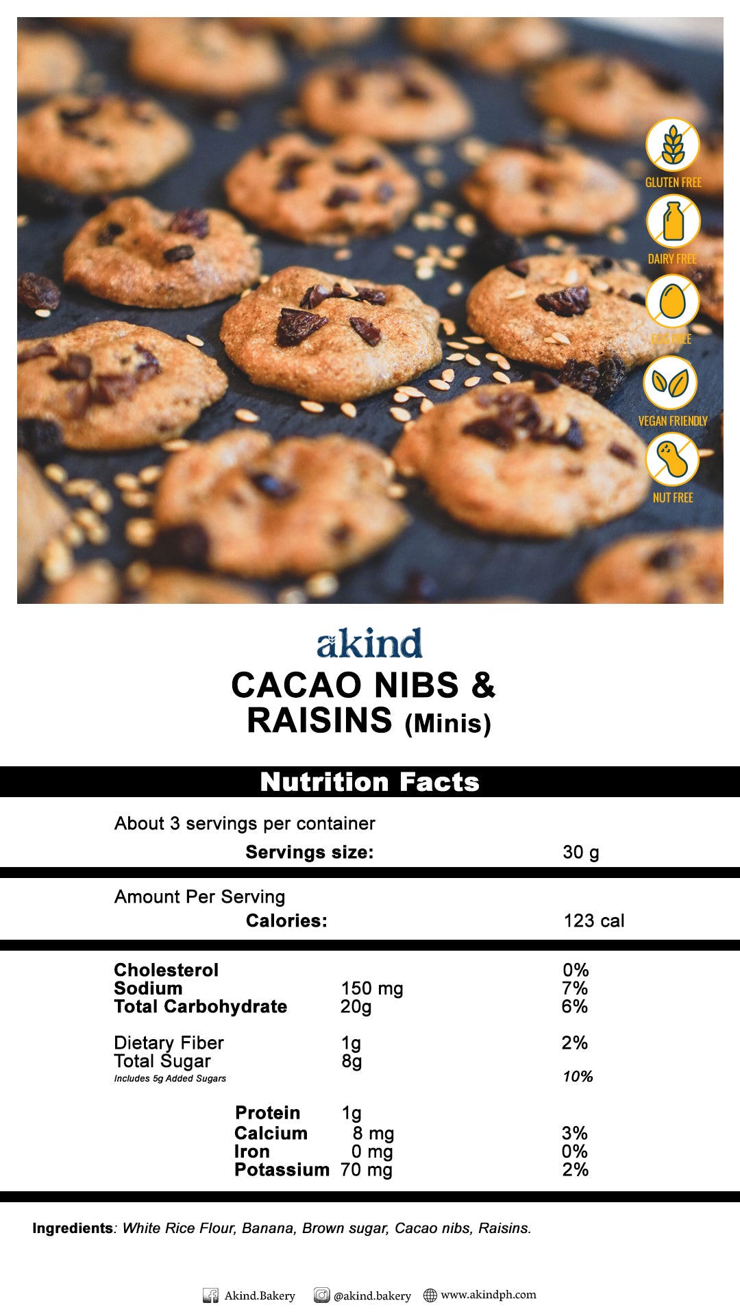 Akind Cacao Nibs and Raisins Cookies (mini's)