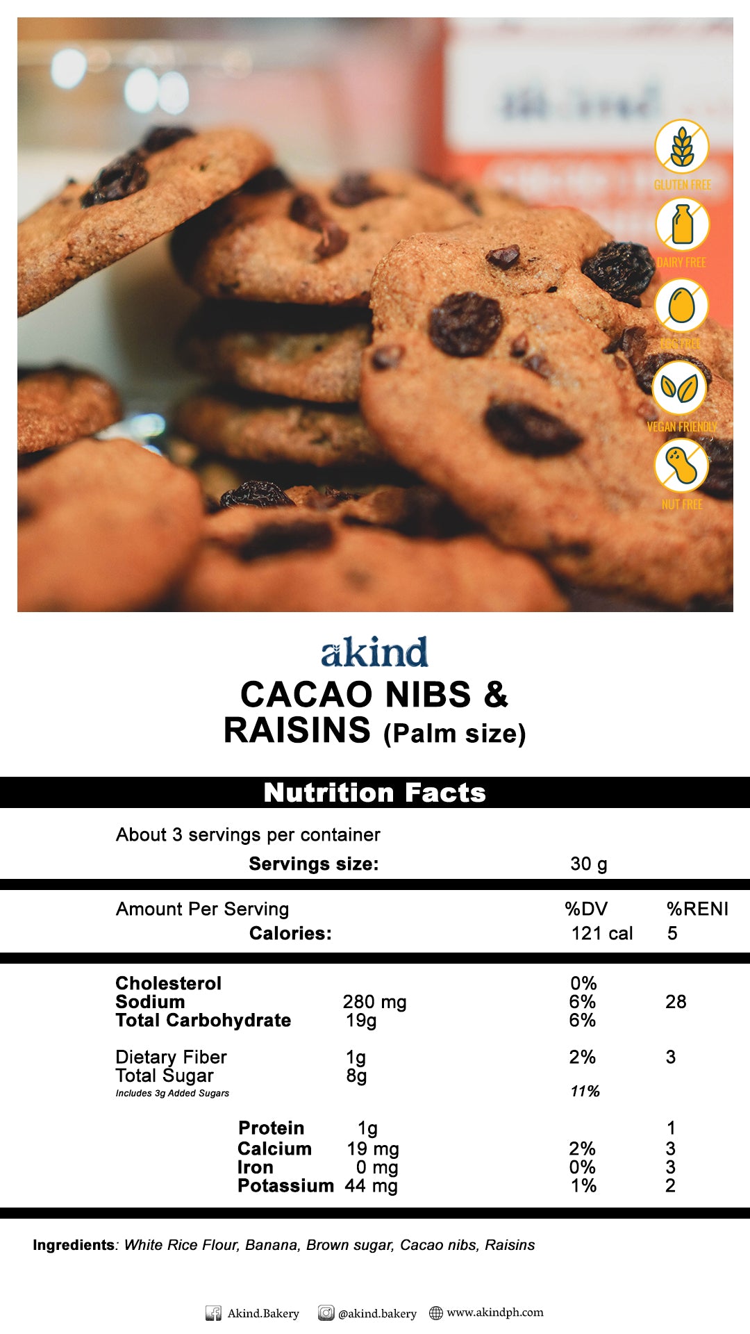 Akind Cacao Nibs and Raisins Cookies